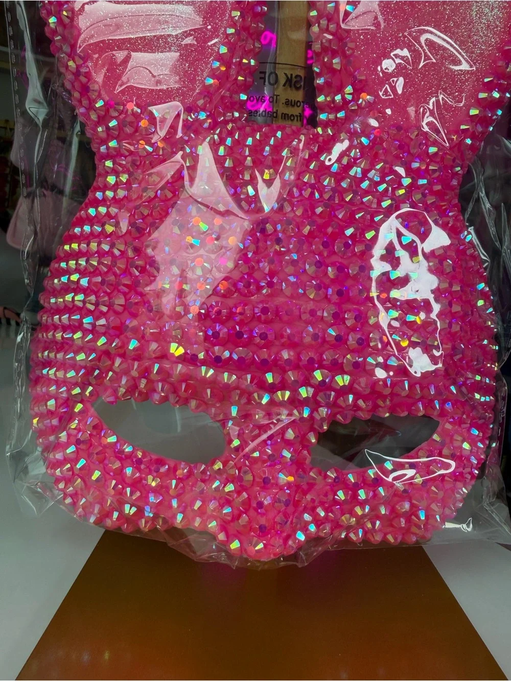 Pink Bling Bunny Mask Rhinestone Glitter Halloween Cosplay Costume NEW